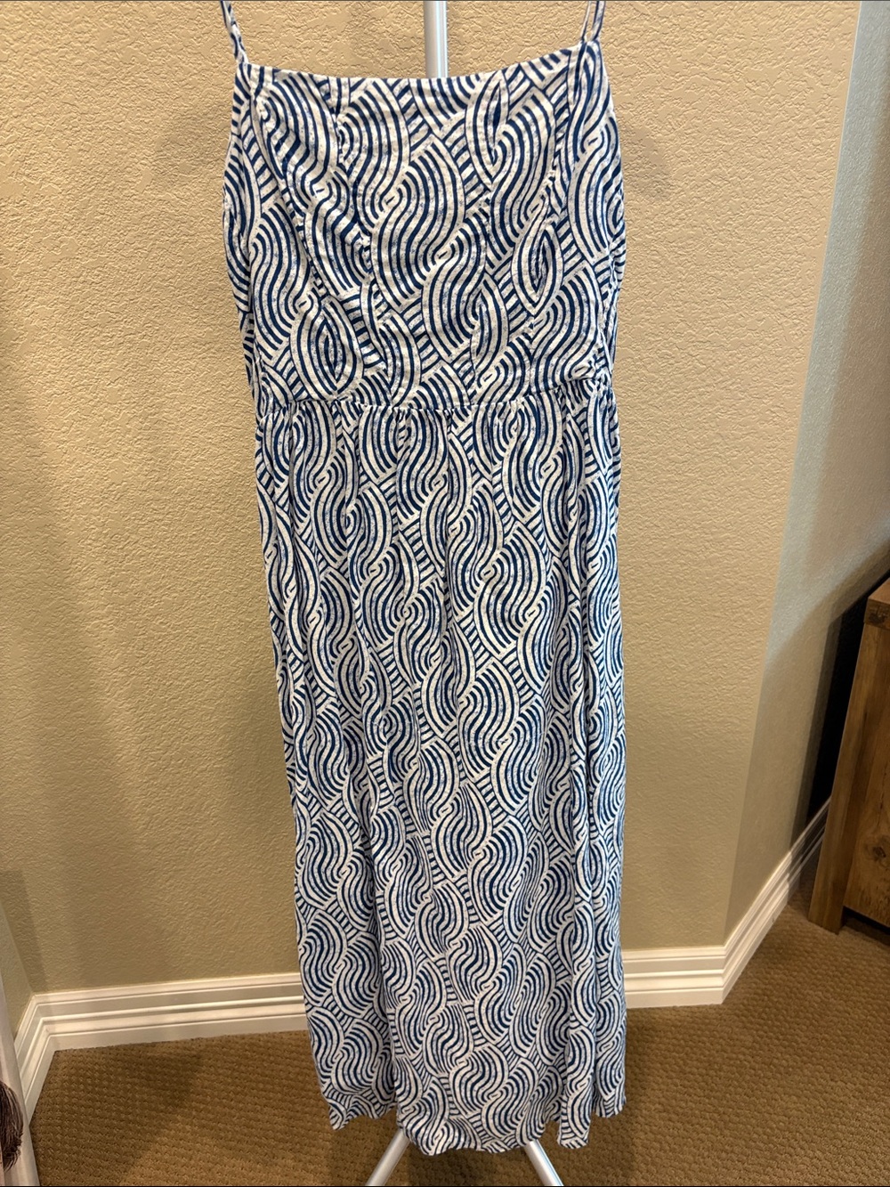 H&M Blue and White Linen-Blend Maxi Dress